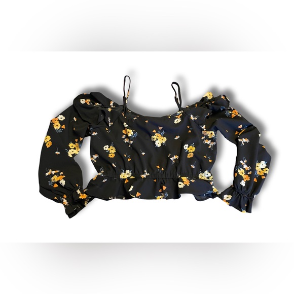 NWOT H& M Divided Off The Shoulder Strappy Black Floral Blouse (Size 10) - Picture 4 of 4